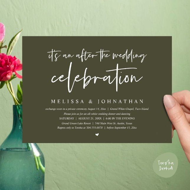 It's an after the wedding celebration, dinner invitation (Happily Ever After Party, After the wedding celebration Romantic Dinner Invites PDF Olive Green)
