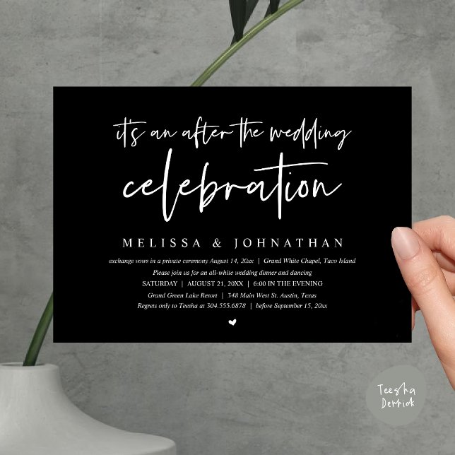 It's an after the wedding celebration, dinner invitation (Happily Ever After Party, After the wedding celebration Romantic Dinner Invites Card PDF Black White)