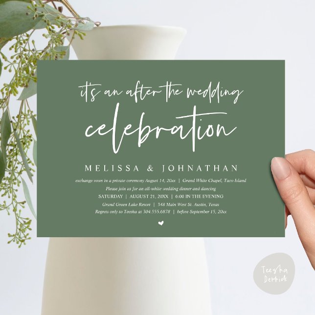 It's an after the wedding celebration, dinner invitation (Happily Ever After Party, After the wedding celebration Romantic Dinner Invites Card PDF Sage Green)