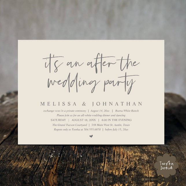 It's an after the wedding party, Romantic Dinner Invitation (It's an after the wedding party, Modern Romantic Dinner Celebration Invitation Card PDF Cream Grey)