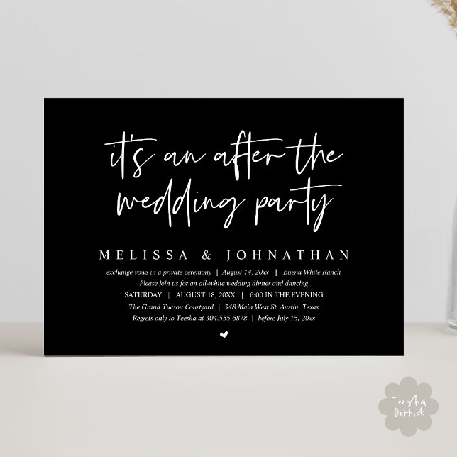 It's an after the wedding party, Romantic Dinner Invitation (It's an after the wedding party, Modern Romantic Dinner Celebration Invitation Card PDF Classy Black)