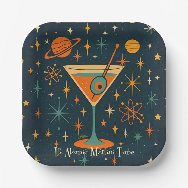 Its Atomic Martini Time Cosmic Stars Paper Plate (Front)