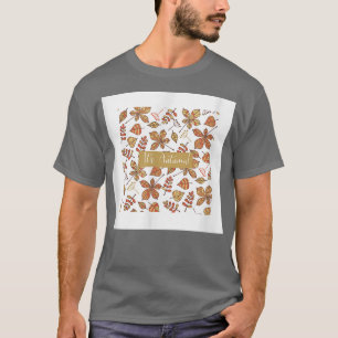 Its Autumn Fall Leaves Drawing Brown White Print D T-Shirt