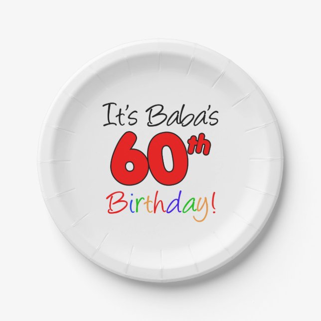 It's Baba's 60th Birthday Paper Plate (Front)