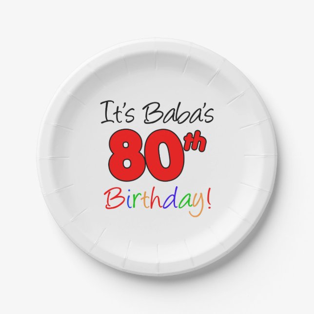 It's Baba's 80th Birthday Paper Plate (Front)