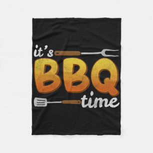 It's Bbq Time Grilling Bbq Lover Meat Smoker Men W Fleece Blanket