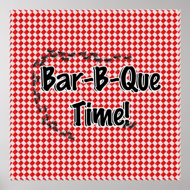 It's BBQ Time! Red Checkered Table Cloth w/Ants Poster (Front)