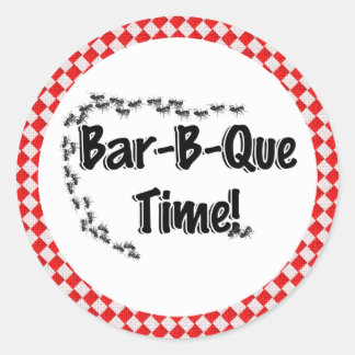 It's BBQ Time! Red Chequered Table Cloth w/Ants Classic Round Sticker