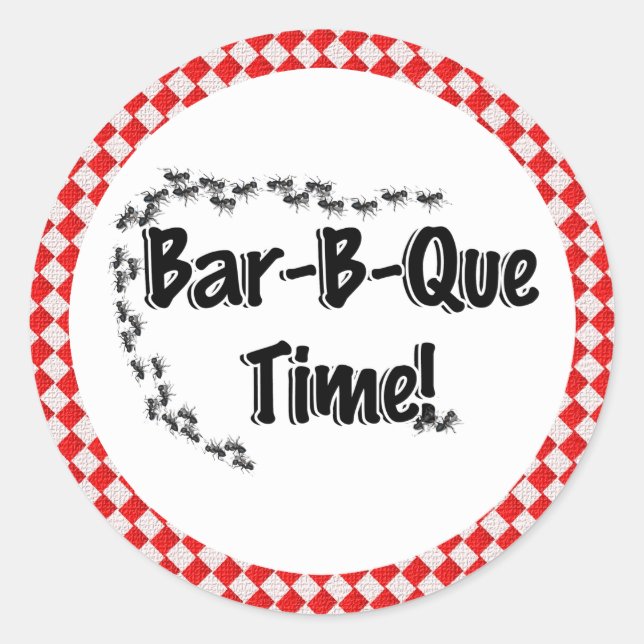 It's BBQ Time! Red Chequered Table Cloth w/Ants Classic Round Sticker (Front)