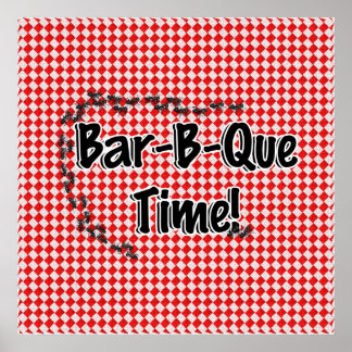 It's BBQ Time! Red Chequered Table Cloth w/Ants Poster