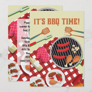 It's BBQ Time, Summer Barbecue Cookout Invitation
