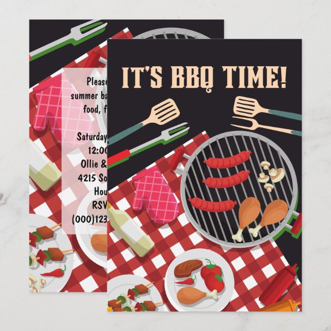 It's BBQ Time, Summer Barbecue Cookout Invitation (Front/Back)