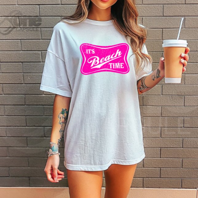 It's Beach Time T-Shirt – Retro Pink Summer Shirt  (Creator Uploaded)