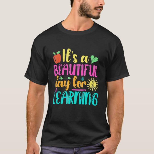 It's Beautiful Day For Learning Retro Teacher Stud T-Shirt (Front)