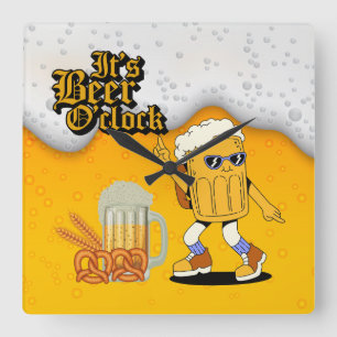 It's Beer O'Clock Beer Mug Character Square Wall Clock