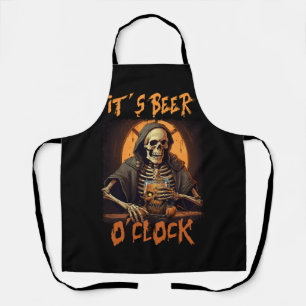 Its Beer O'Clock Skeleton Drinking Beer Drinker Ha Apron
