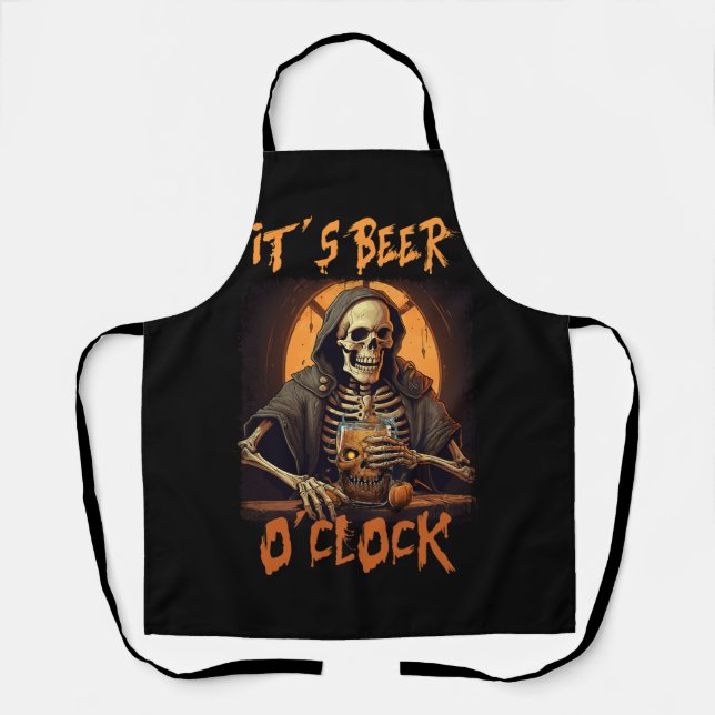Its Beer O'Clock Skeleton Drinking Beer Drinker Ha Apron (Front)