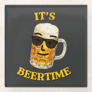 It's Beertime Cool Beer T-Shirt Glass Coaster