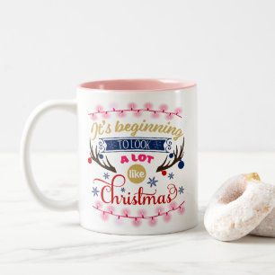 Its Beginning to Look a Lot Like Christmas Pink Two-Tone Coffee Mug