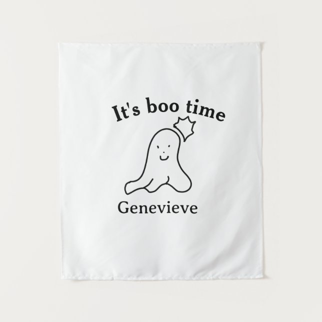 It's boo time name Halloween date time ghost black Tapestry (Front)