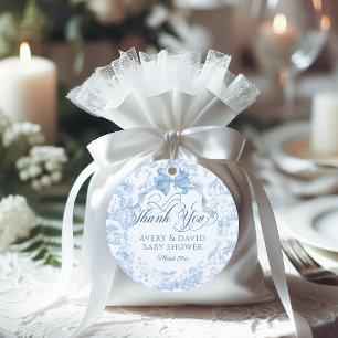 Its Boy Blue Toile Safari Animal Baby Shower Thank Favour Tags