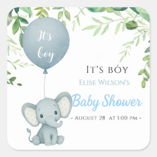 It's boy! Cute little elephant baby with balloon Square Sticker