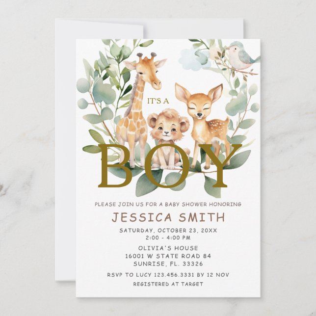 It's Boy Jungle Safari Animals Baby Shower  Invitation (Front)
