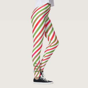 "It's Candy Cane Season" Green and Red Stripes Leggings