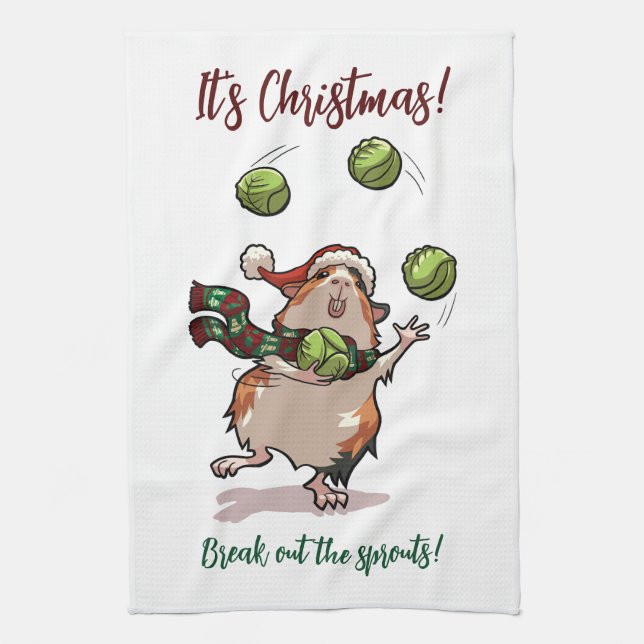 It's Christmas! Break Out The Sprouts! Guinea Pig Tea Towel (Vertical)