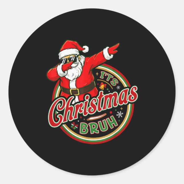 It's Christmas Bruh Dabbing Boy Kids Xmas Christma Classic Round Sticker (Front)