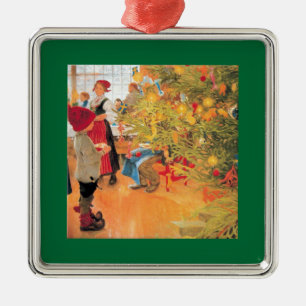 It's Christmas Time Again - Boy Looking at Tree Metal Tree Decoration