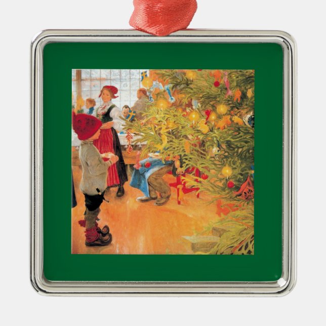 It's Christmas Time Again - Boy Looking at Tree Metal Tree Decoration (Front)