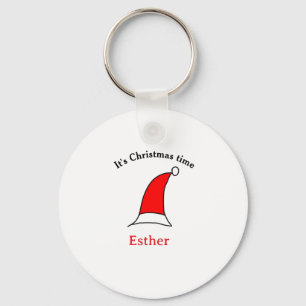It's Christmas time Santa red hat name simple fun Key Ring