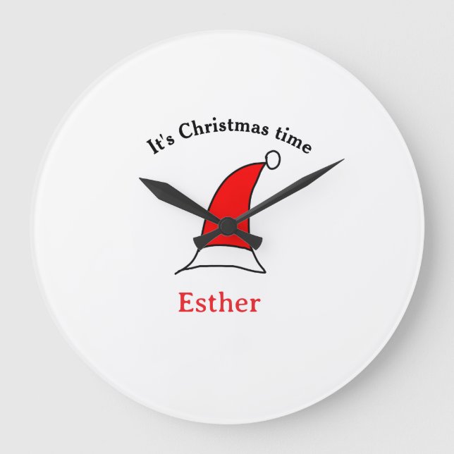 It's Christmas time Santa red hat name simple fun Large Clock (Front)
