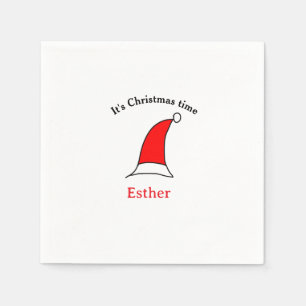 It's Christmas time Santa red hat name simple fun Napkin