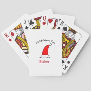It's Christmas time Santa red hat name simple fun Playing Cards
