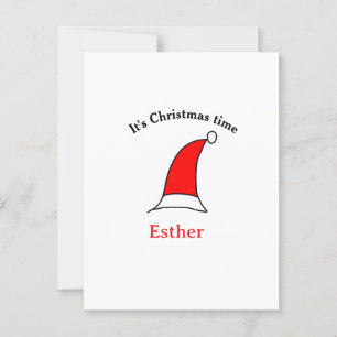 It's Christmas time Santa red hat name simple fun Postcard