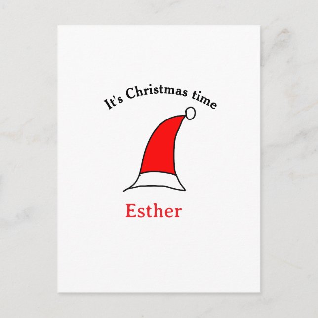 It's Christmas time Santa red hat name simple fun Postcard (Front)