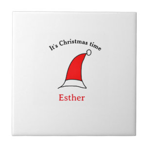 It's Christmas time Santa red hat name simple fun Tile