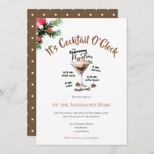 It's Cocktail O'Clock Christmas Party Brown Drink Invitation