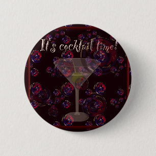 It's cocktail time, fun martini bubbles pattern 6 cm round badge