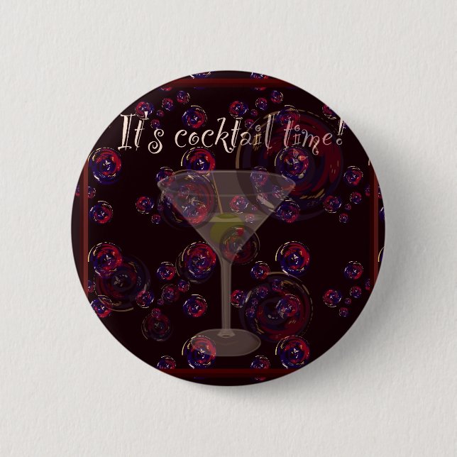 It's cocktail time, fun martini bubbles pattern 6 cm round badge (Front)