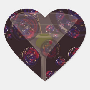 It's cocktail time, fun martini bubbles pattern heart sticker