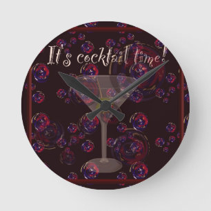 It's cocktail time, fun martini bubbles pattern round clock