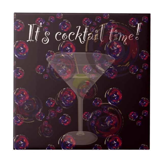It's cocktail time, fun martini bubbles pattern tile (Front)