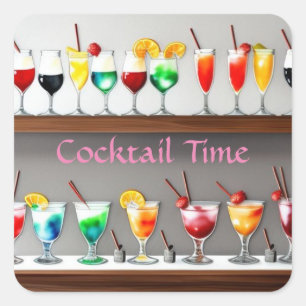It's Cocktail Time Party Sticker Colourful Drinks