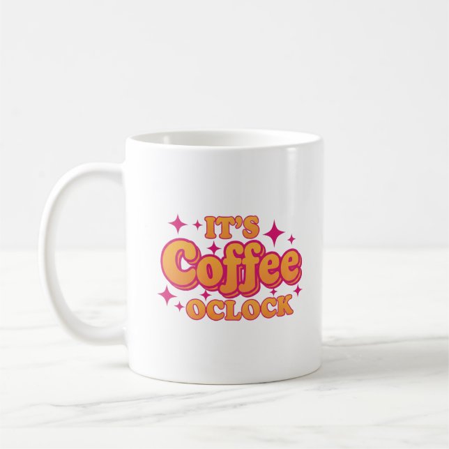 "It's Coffee O'Clock" Bright Pink & Orange Mug (Left)