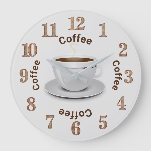 It's Coffee O'Clock, Coffee Cup and Text Large Clock (Front)