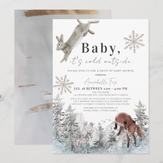 It's Cold Outside Animals Drive-by  Baby Shower Invitation (Front/Back)
