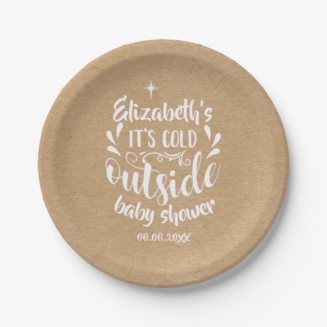 Its Cold Outside Baby Shower/Sprinkle Rustic Kraft Paper Plate (Front)